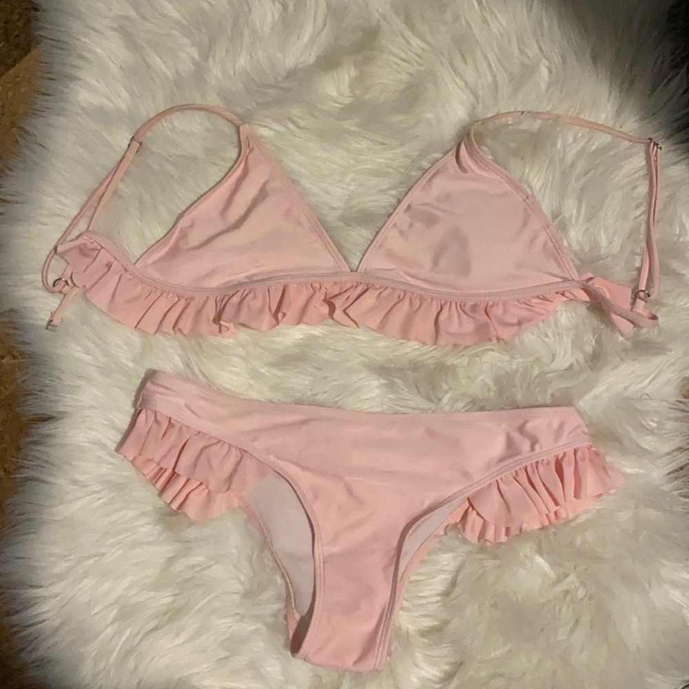 Zaful Pink Ruffled Bikini